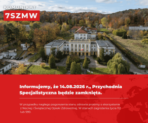 Przychodnia Specjalistyczna będzie zamknięta w piątek 14 sierpnia 2026 roku.